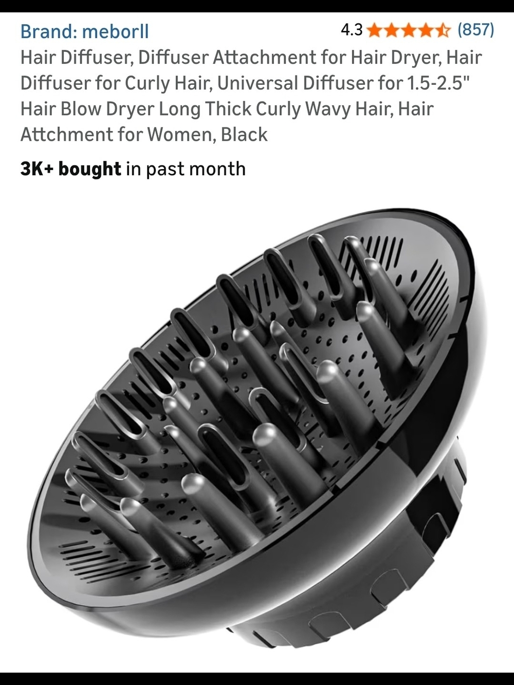 Meborll Black Universal Hair Diffuser for Curly & Wavy Hair